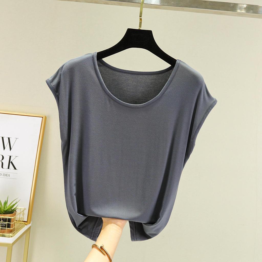 Modal Sleeveless T-shirt for Women Summer Wear Base Round Neck Loose Oversized Solid Color Slimming Top T-Shirts