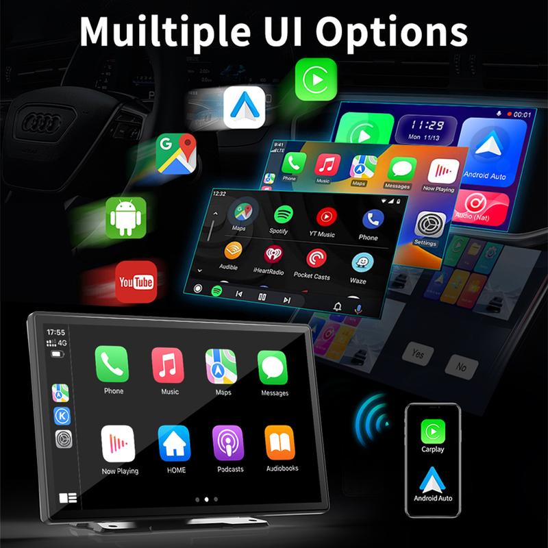 Imagebon 9" 4K Dashcam Wireless CarPlay & Android Auto Car DVR GPS Navigation Night Vision Dual Lens WiFi AUX FM