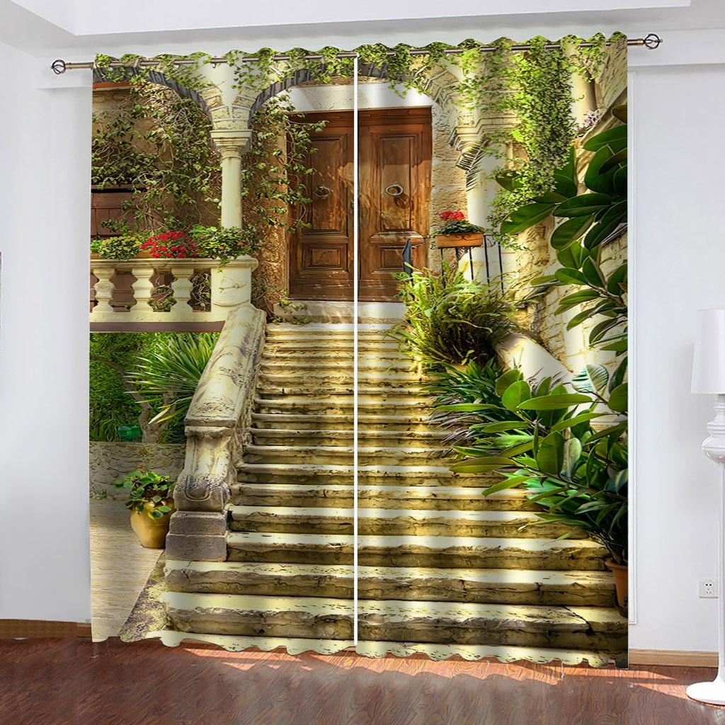 Занавеска для комнаты 3D Garden Villa View Pattern 2 панели для мальчиков и девочек, декор для спальни, шторы для гостиной и детей