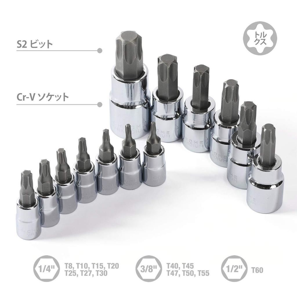 WORKPRO Torx Bit Socket Set Torx Wrench Drive Angle 13 Piece Set 6.35mm 9.5mm 12.7mm