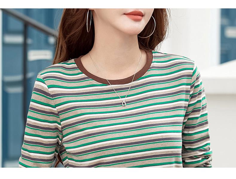 Women's Striped Round Neck Long Sleeve T-Shirt - Casual Loose Fit, Perfect for Spring and Autumn, Korean and Japanese Style.