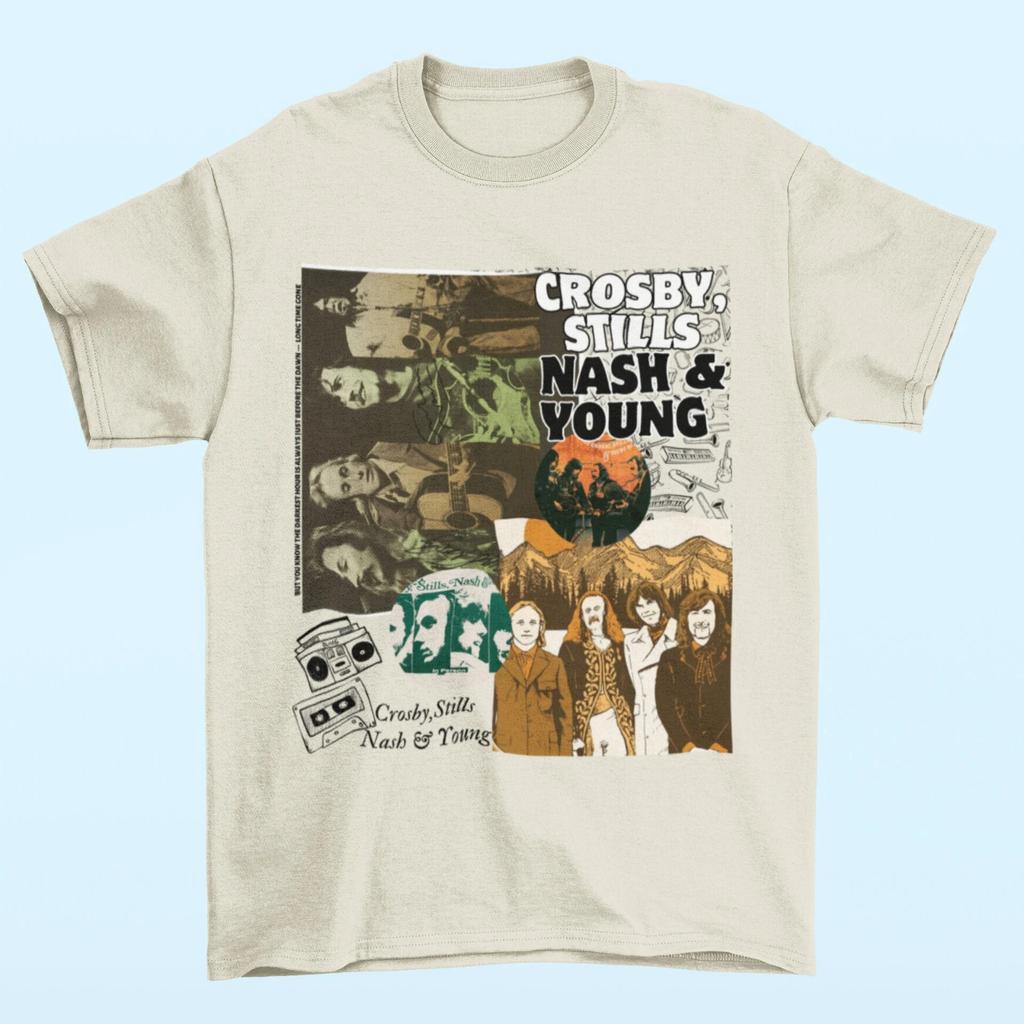 Vtg Crosby Stills Nash and Young Band Cotton White Unisex All Size Shirt MM1070