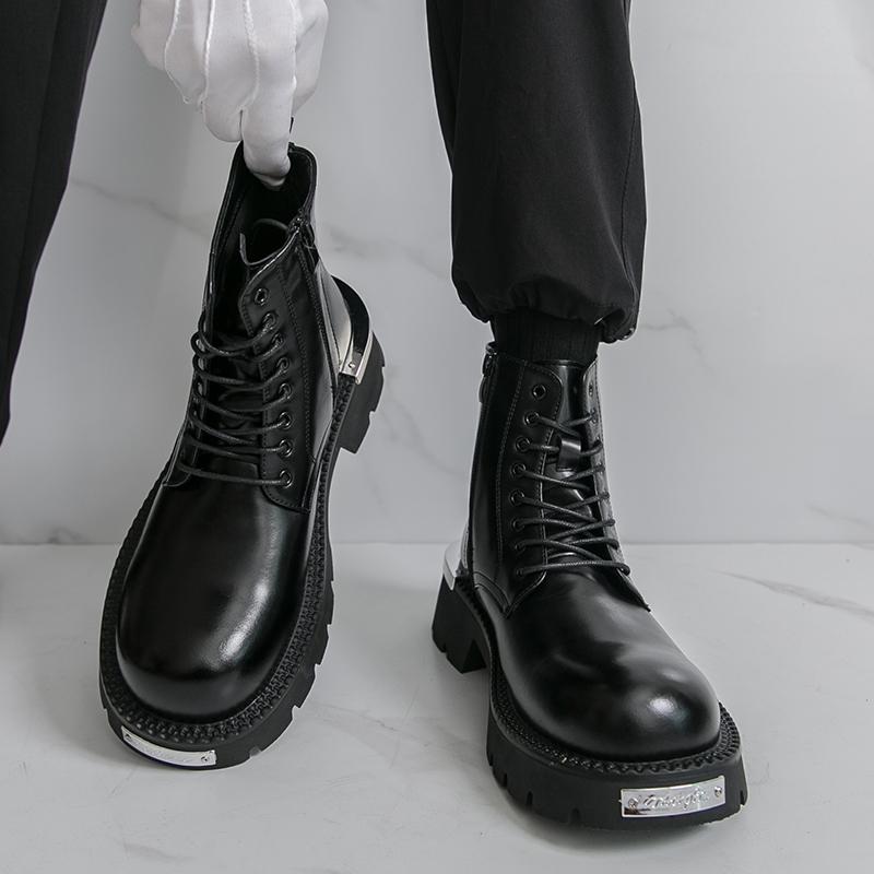 Men’s Retro Punk Thick Sole Platform Boots Cool Elevator Boots Black Brown Motorcycle Boots High Boots Plus Size