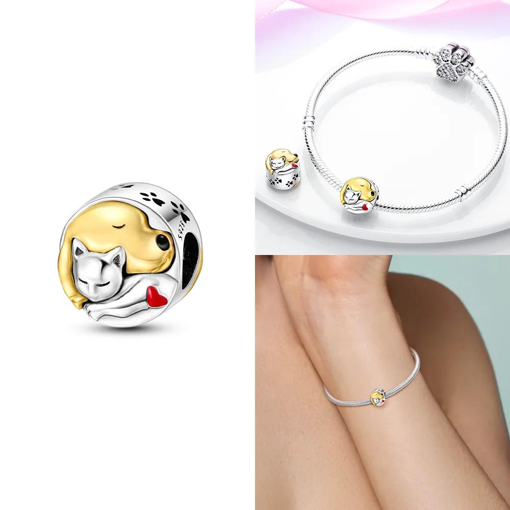 Медные Оригинальные Шармы Любовь Сердце Собака Кошка Лапы Подвеска Бусины Подходят для Браслета Mula DIY Ювелирные Изделия Для Женщин Подарок