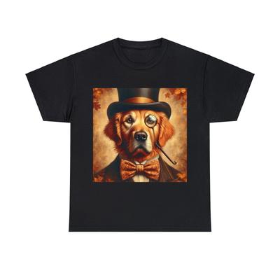 Unisex Adult T Shirt Elegant Dog Monocle Top Hat Retro Art Golden Retriever