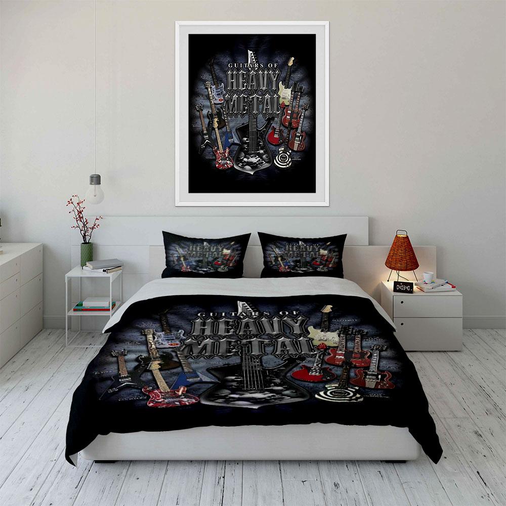 Guitars with "Heavy Metal" text. Bedding sets Duvet cover sets Duvet covers Pillowcases(1 * Duvet Cover 2 * Pillowcases without duvet insert)