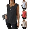 Women Vest Sleeveless Button Decoration Casual Tank Tops Solid Color Cotton Linen Lightweight