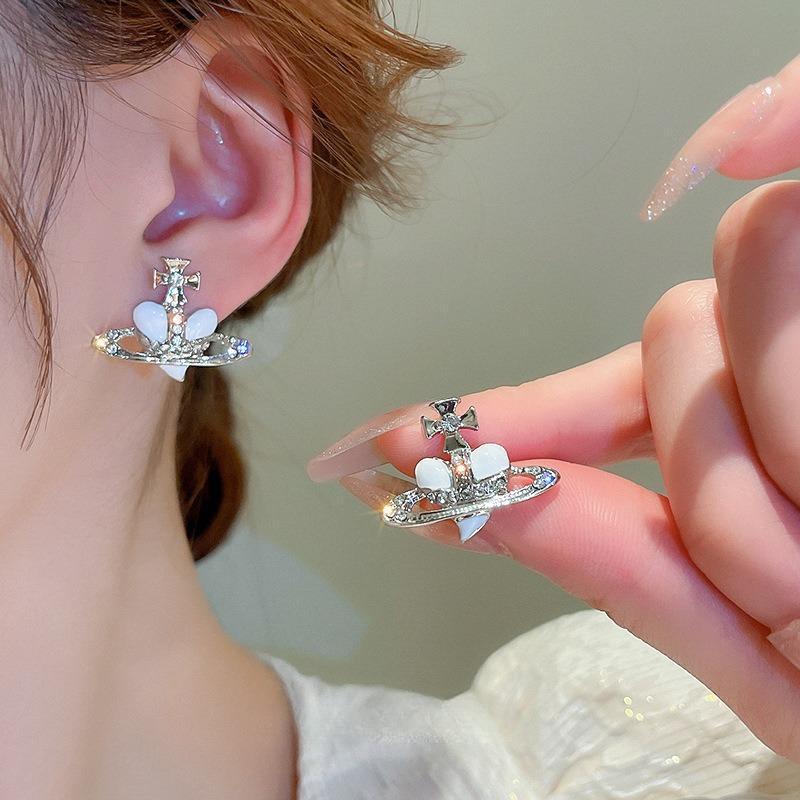 Модные серьги Сатурн в форме сердца с маслом и цирконием, милые женские легкие роскошные вечерние ювелирные аксессуары, подарки