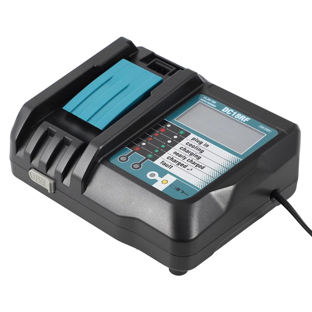 DC18RF Li-ion Супербыстрое зарядное устройство для литиевых аккумуляторов Makita 14.4V-18V BL1860B,BL1830,,BL1415,BL1440 со светодиодным экраном, USB-портом
