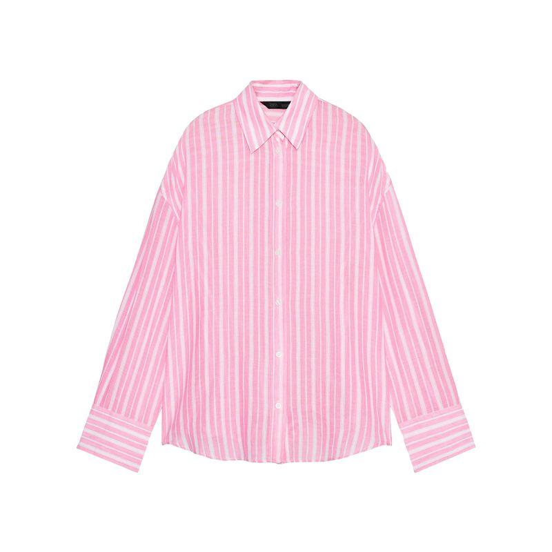 Zaprha 2025 Summer New Arrival Super Nice Loose Cotton Stripes Loose Lapels Shirt for Women 7521078