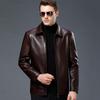 Genuine Leather Jacket Men's Sheep Skin Winter Plush and Thickened Lapel Middle-aged Leather Jacket Motorcycle Jacket