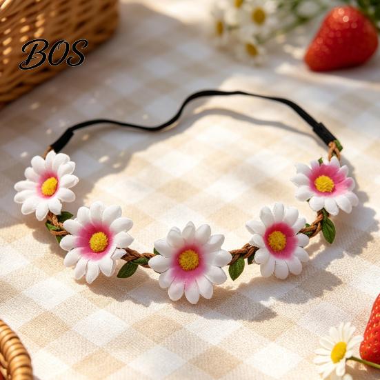 Flower Garland Headband for Holiday Styling Sunflower/Daisy Wreath Women Girls, Headpiece, Adjustable Floral Hair Accessory Beach Vacation Silk Crown