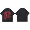 Hip Hop  Washed Black TShirt Streetwear Freak Devil Monster Graphic T Shirt Cotton Hipster Unisex Tshirt Men Tops Tees YK