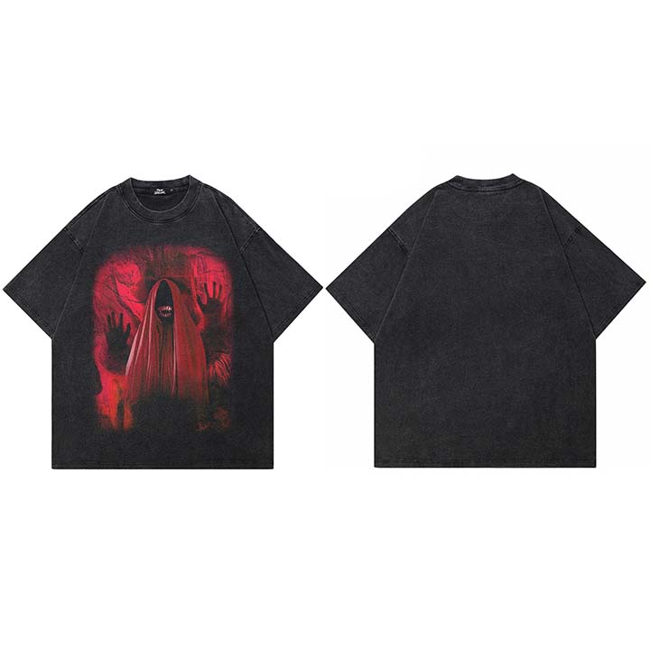 Hip Hop Washed Black TShirt Streetwear Freak Devil Monster Graphic T Shirt Cotton Hipster Unisex Tshirt Men Tops Tees YK