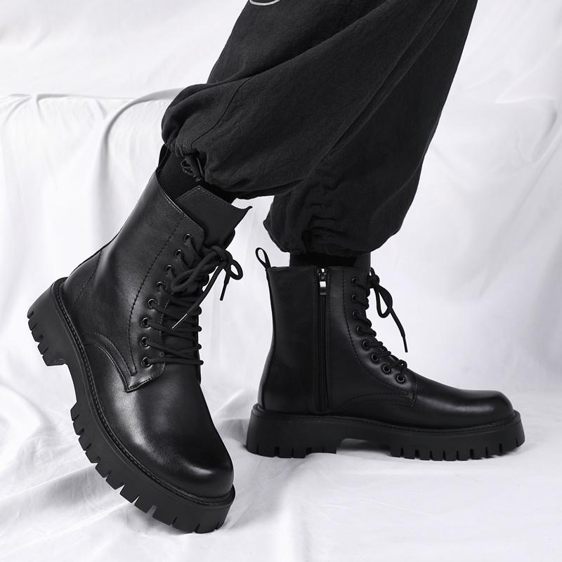 Универсальные мужские ботильоны, мужская повседневная кожаная обувь, мужские мотоциклетные ботинки, зимние плюшевые кроссовки для отдыха на природе, высокие панковские туфли
