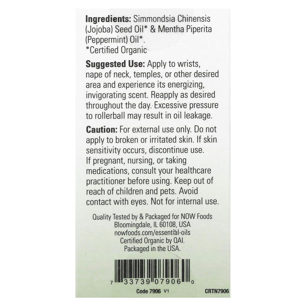 Certified Organic Peppermint Roll-On, 10Ml (1/3Fl Oz)