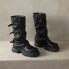 Мода Женщины Платформа Середина Икры Высокие Сапоги Высокий Каблук Кожаные Туфли Бренд Мода Снег Зима 2025 Тренд Готика Челси Толстые Ботинки Mujer