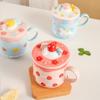 400ml Ceramic Coffee Mug Strawberry Water Cup with Lid and Spoon Strawberry Tea Cup Water Bottle Porcelain Mugs Coffee Cups