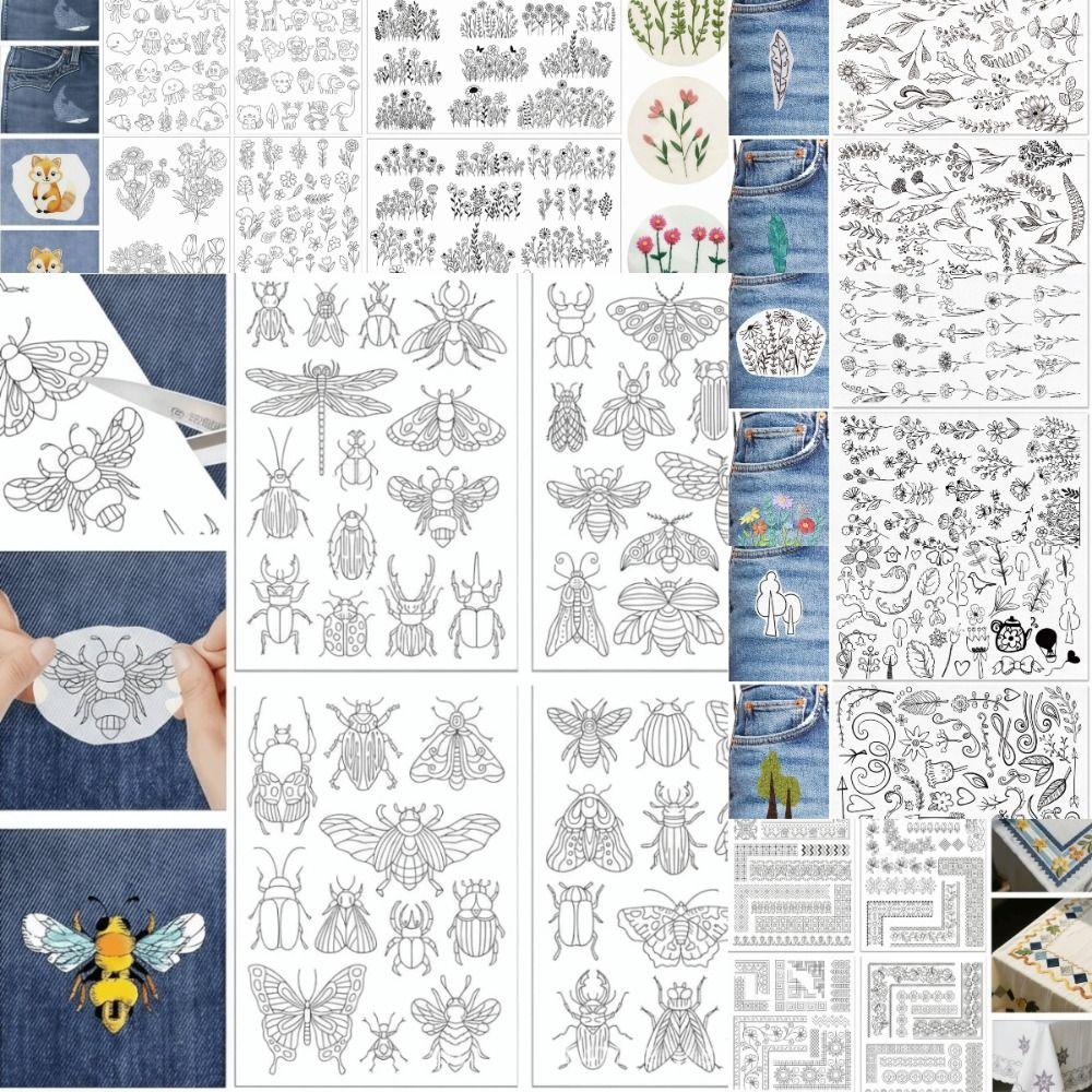 Water Soluble Flower Embroidery Patternser Animal Patterns Daisy Flowers Stick and Stitch Embroidery Paper Hand Sewing DIY