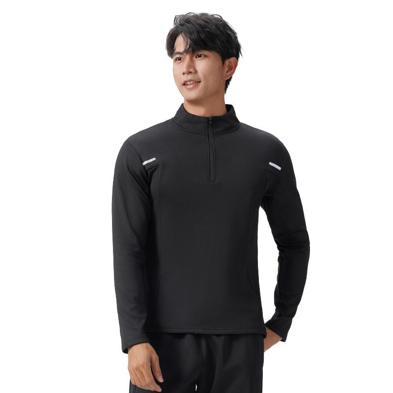 Мужская одежда с длинными рукавами, быстросохнущая, для занятий фитнесом на открытом воздухе, футболка, высокоэластичная, спортивная футболка с полумолнией
