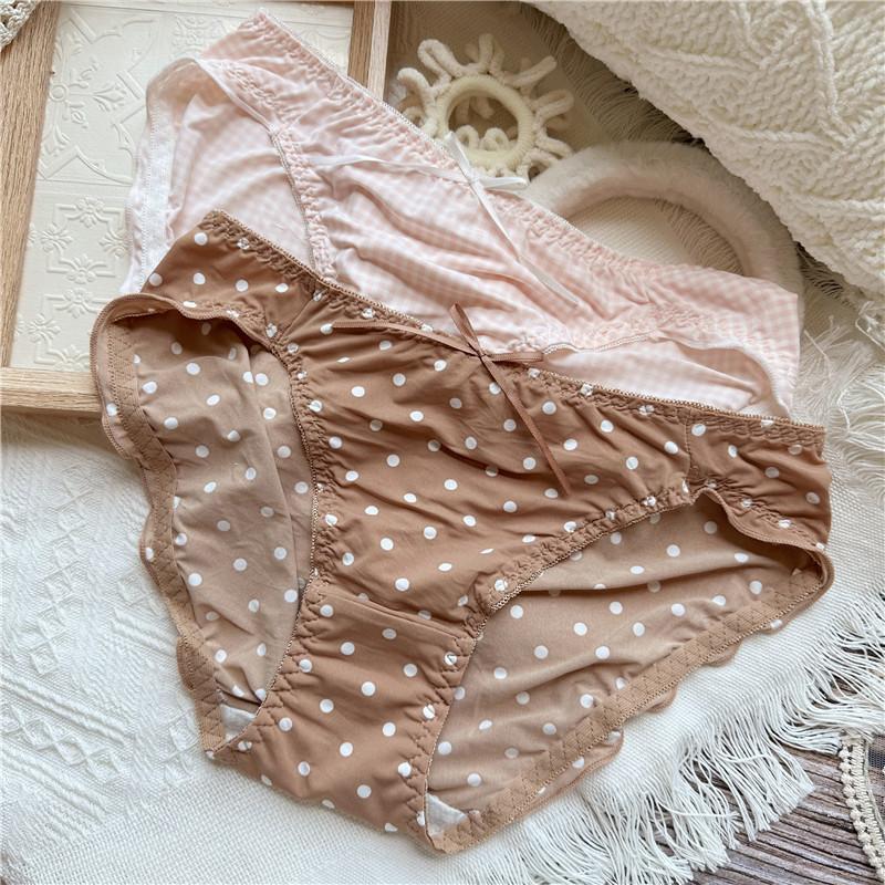 Женские милые женские трусики в клетку с милым рисунком из ледяной шелкографии и цветов в горошек с фланцами и низкой посадкой