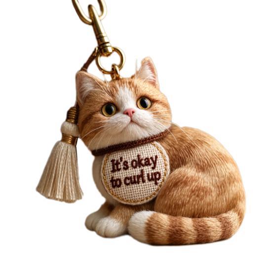 Emotional Support Bag Charm Positive Plush Animal Pendant Cat Dog Keychain Charm with Embroidered Message for Backpack Purse