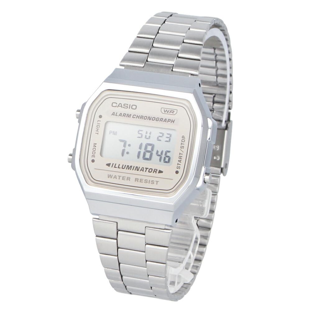 Casio Casio Дешевые Casio Винтажные Серебристые Световые Наручные Часы, Унисекс, Мужские и Женские, Цифровые, и Бежевые, A168WA-8A