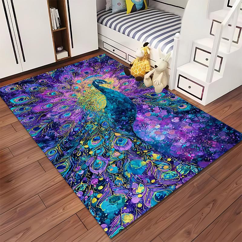 Colorful Peacock Pattern Carpet with Vibrant Artistic Design for Living Room Suitable for use as an anti-slip for living room bedroom sofas