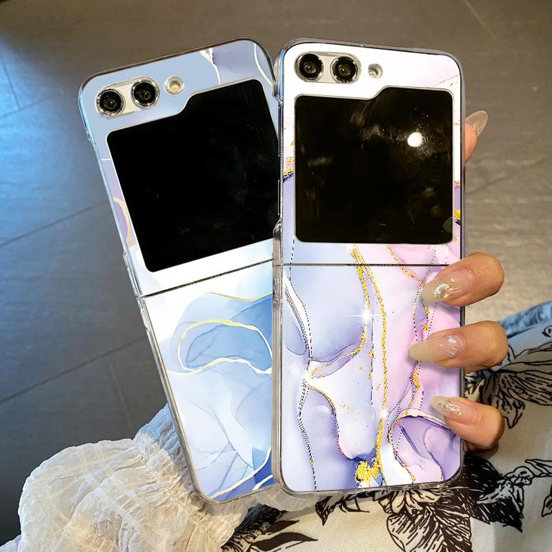 Для Samsung Z Flip6 Flip5 Flip4 Flip3 Motorola Razr 40 Ultra складной чехол для телефона PC мягкий мраморный ударопрочный тонкий корпус