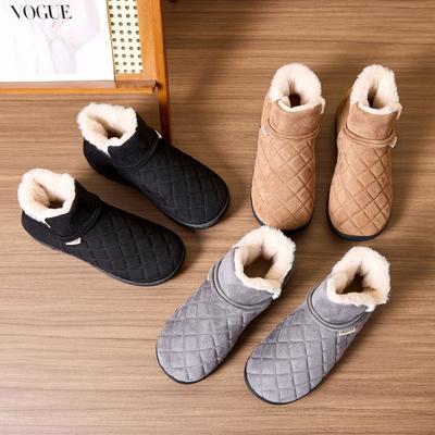 Трансграничная оптовая продажа бархатных теплых хлопковых туфель на платформе, с каблуком-мешком, нескользящая уличная обувь, зимние сапоги, хлопковые тапочки для дома, осень-зима