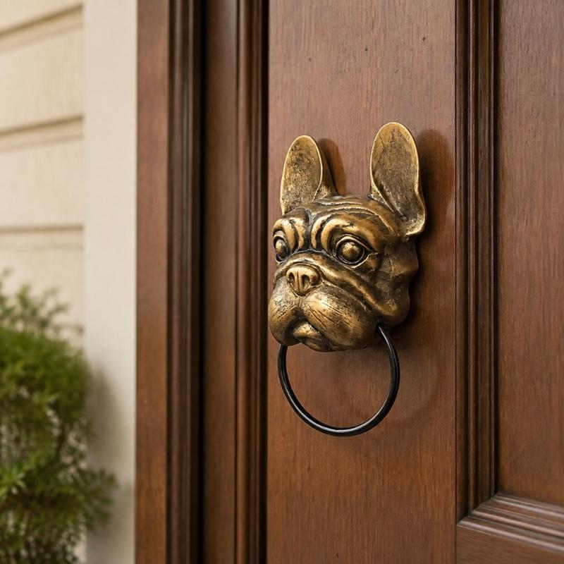 Decorative Animal Door Knocker with Raised Head and Lifting Handle for Wood, Metal, Garden, Entry, and Shop Entrances