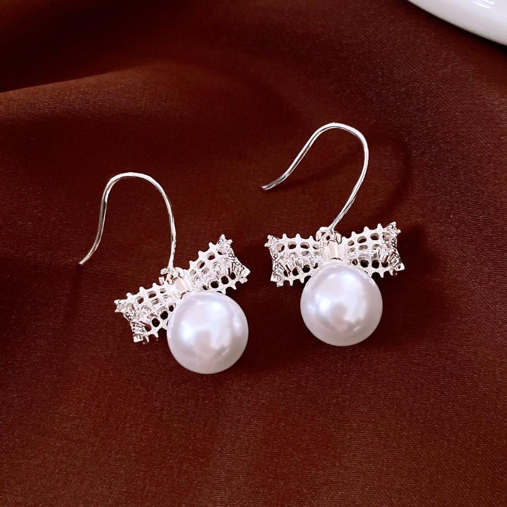 Simulation Freshwater Pearl Bow Pearl Long Earrings Shell Beads Ear Hook Drop Earrings Ear Jewelry