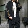 Fashion Costume Embroidery Hanfu Men Chinese Style Linen Robe Cardigan Jacket Oversized Kimono Ancient Coat Male