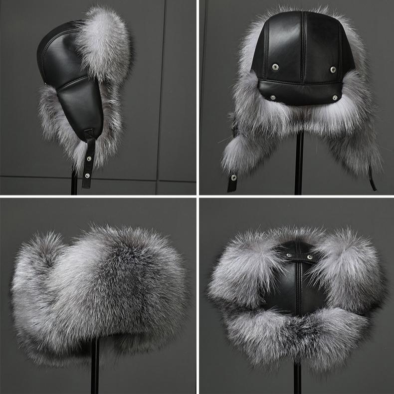 Женская шапка из 100% натурального меха из натурального меха чернобурки, пушистые шапки-ушанки, зимние толстые теплые модные шапки-бомберы с ушками