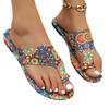 Женские тапочки большого размера летние новые на плоской подошве с принтом с перемычкой между пальцами богемные этнические крутые тапочки женские