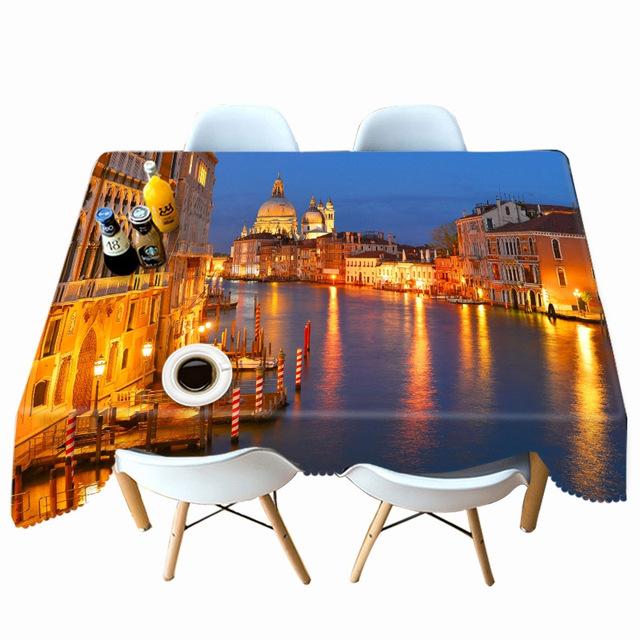 Thicken Cotton Tablecloth Bay City View Night Lights Pattern Rectangular Round Table Cloth For Wedding Picnic Party