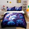 New Arrival! Wolf and Rose Print Bedding Set for Wolf Totem Lovers 1 Quilt Cover 2 Pillowcases Adult and Kids Bedding Set Gifts