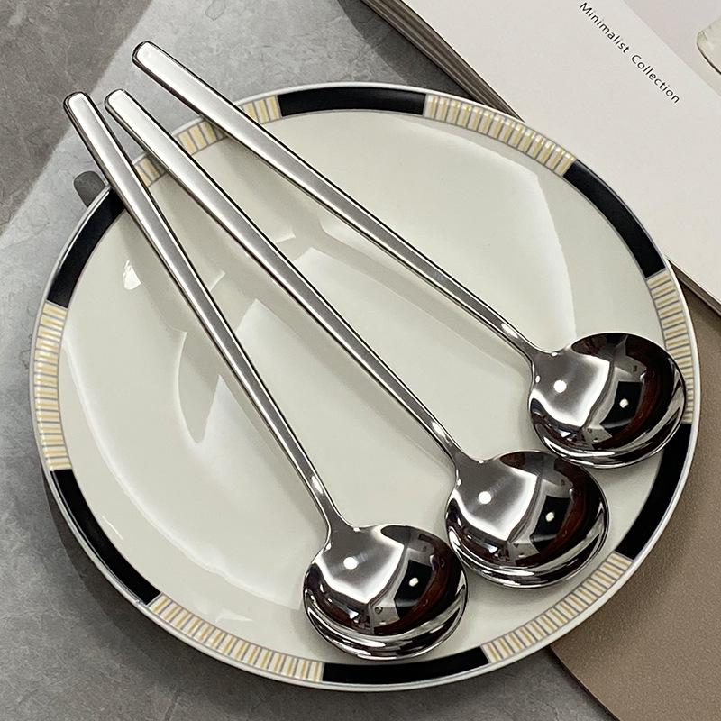 Korean Gold 304 Stainless Steel Round Spoon – Long Handle Bibimbap & Dessert Spoon