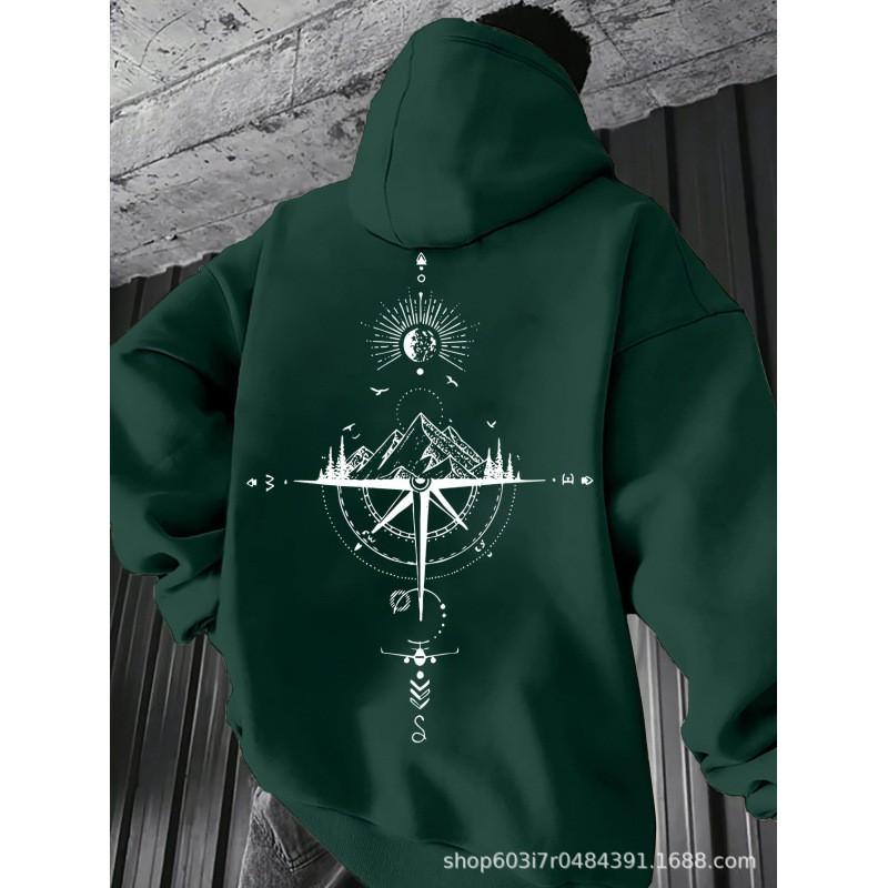 Oversized Cross Print Hoodie Men Loose Fit Streetwear Long Sleeve Pullover Winter Casual Sweatshirt
