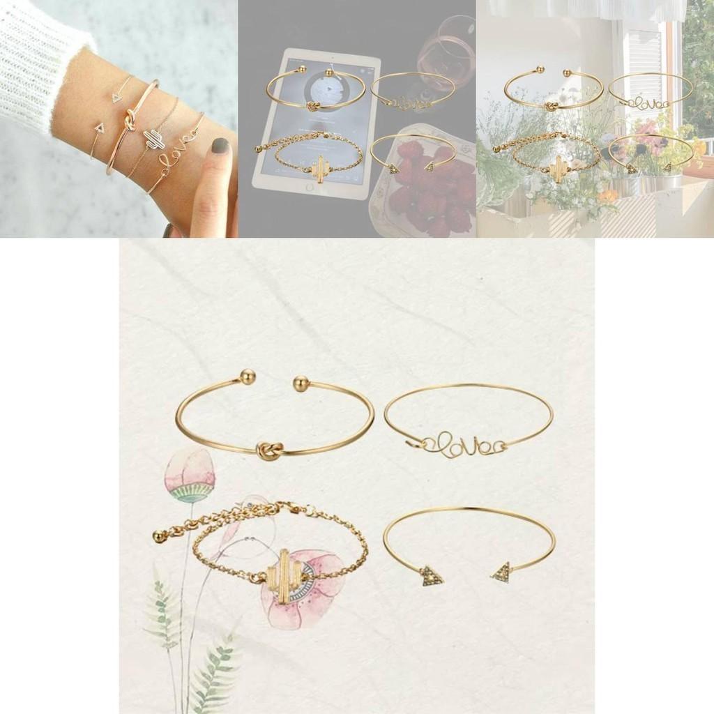 Винтажный набор браслетов «Узел кактуса» из 4 предметов, браслет с треугольным бриллиантом