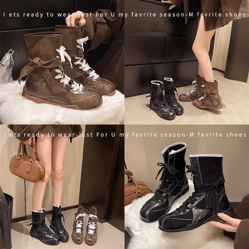 Retro German Training Martin Boots Women's 2025 Autumn New Casual Sports Short Boots Boxing Boots Round Head Mid-tube Western Boots