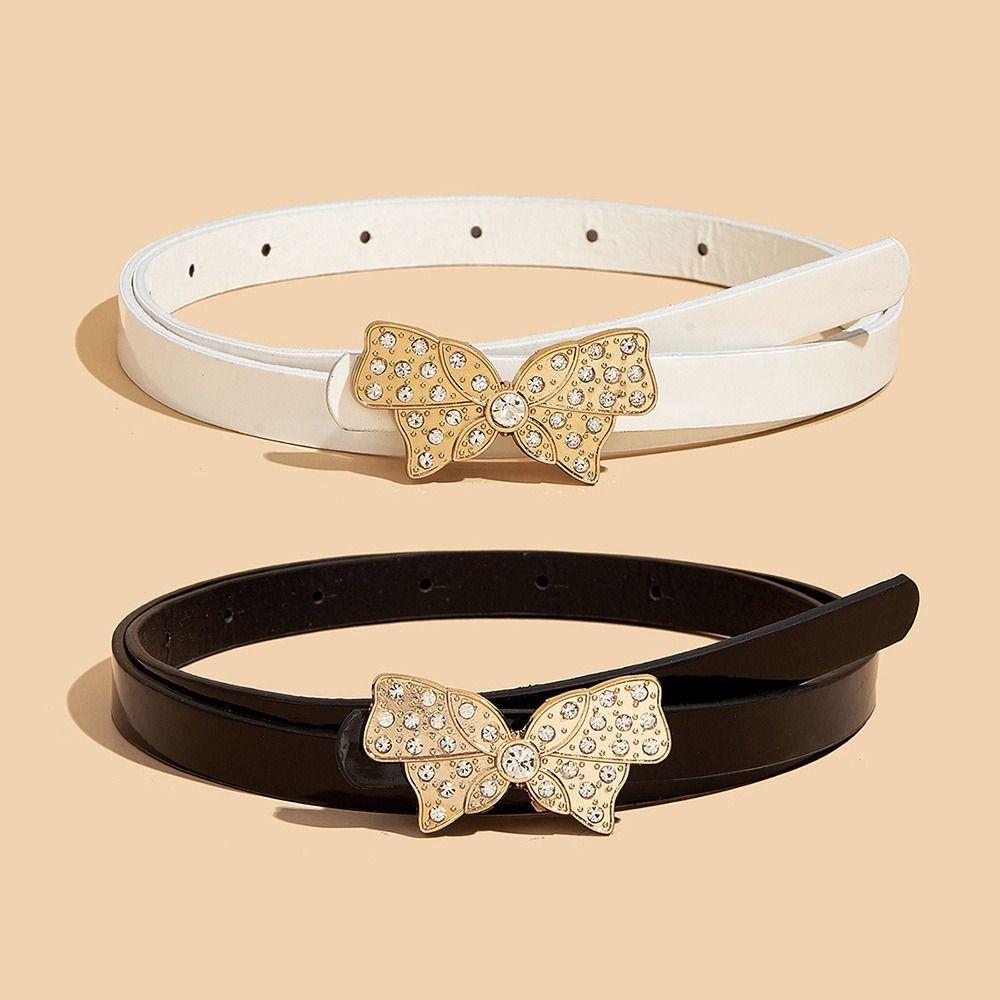 Patent Leather Butterfly Rhinestone Belt Decorative Versatile Business Waist Strap Gold Buckle Pin Buckle Waistband