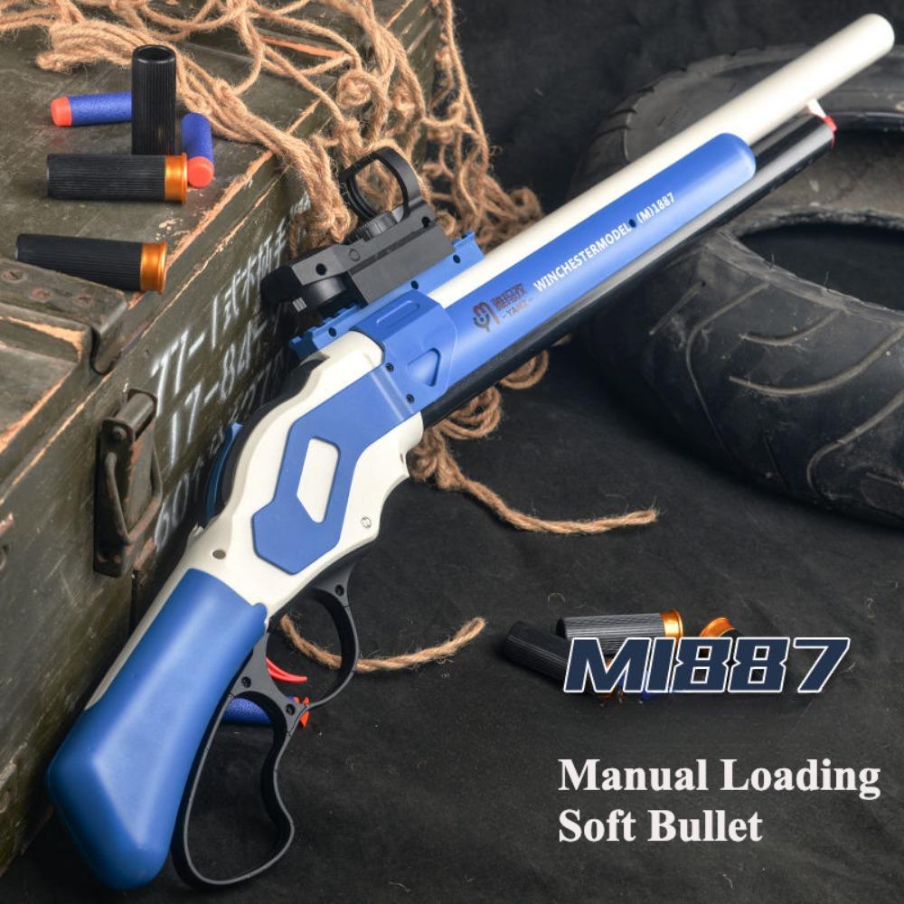 Игрушечный пистолет M1887 Winchester с мягкими пулями, выбрасывающий гильзы, бластер, пластиковая ручная модель-запускатель для детей и взрослых
