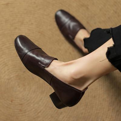 Туфли из черной кожи на все сезоны, новые удобные кожаные туфли-лодочки, женские повседневные туфли с неглубоким вырезом, на среднем каблуке, больших размеров S