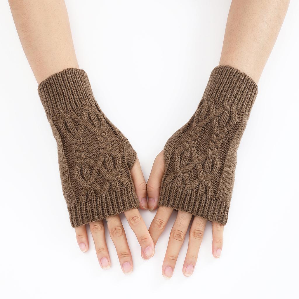 Warm Wool Fingerless Wrist Gloves Women Winter Knitted Half Finger Arm Cover Long Sleeve Gothic Crochet Twist Pattern Mittens