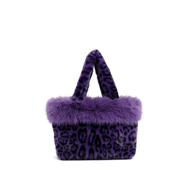 Plush bag autumn and winter leopard print fashion wool bag autumn and winter versatile women's bag foreign style niche design handbag