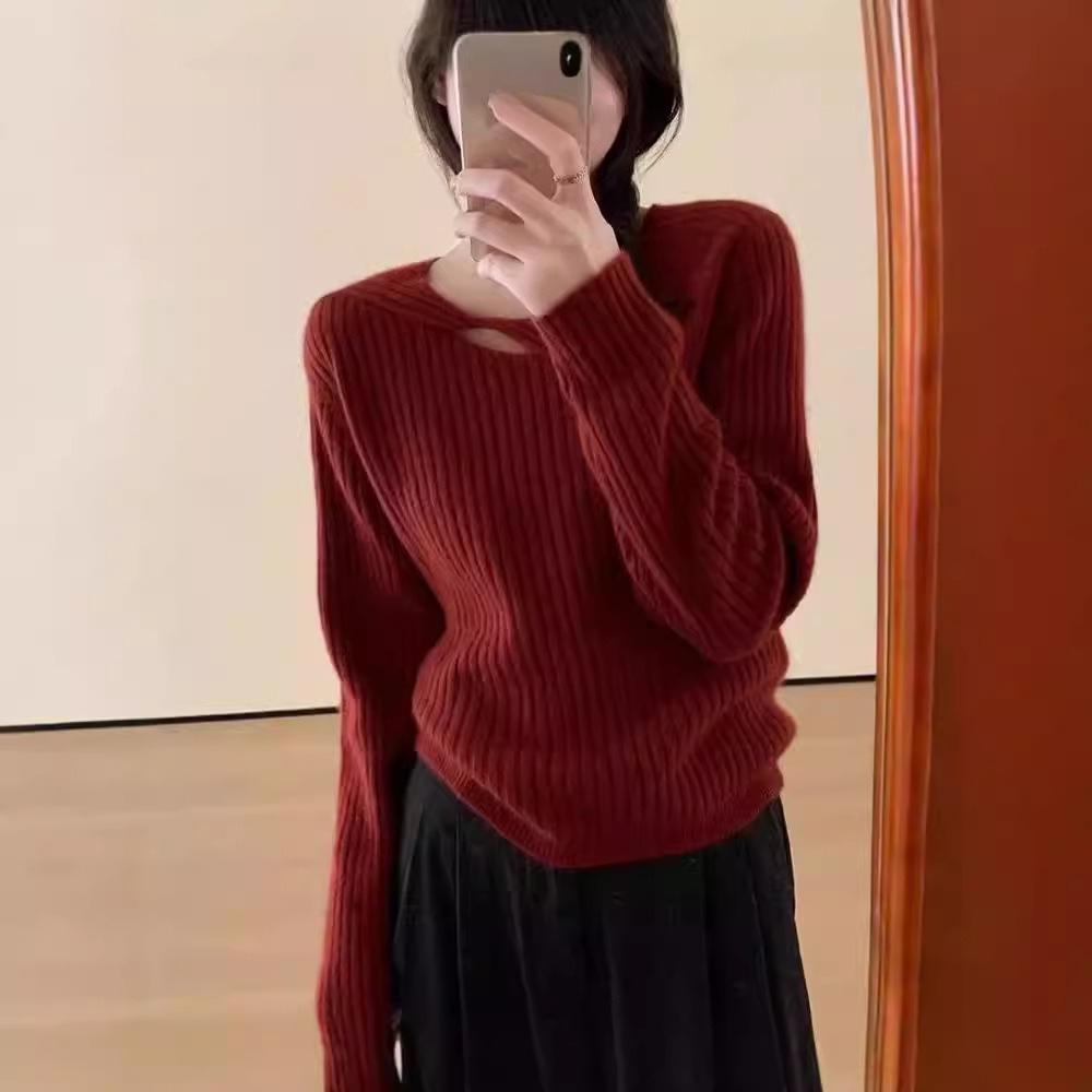 Топ-свитер с длинными рукавами, вязаный базовый, осенне-зимний, белый, ажурный пуловер для женщин