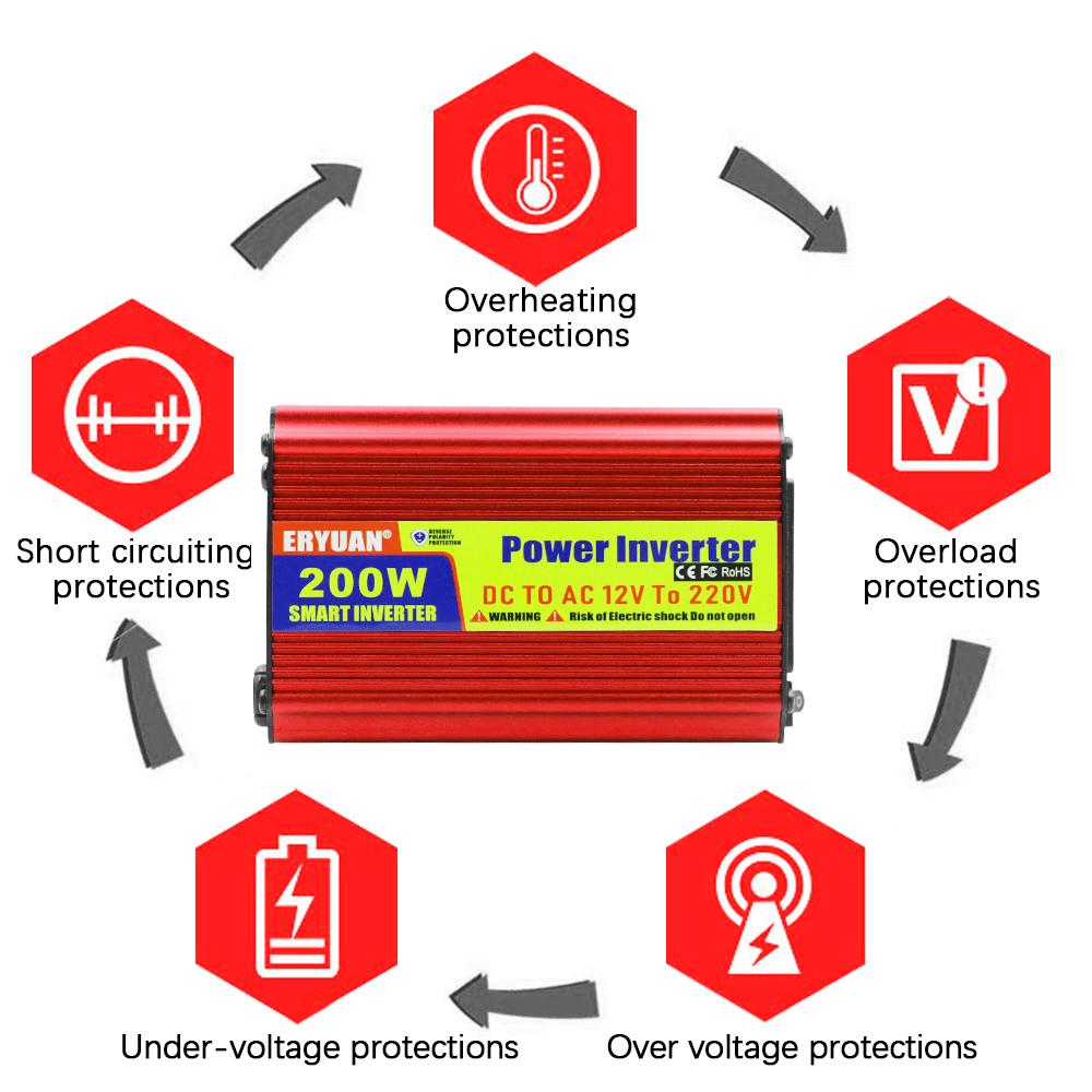 Автомобильный инвертор питания DC/AC универсальная розетка AC с портом USB-зарядки 200 Вт штекер прикуривателя/адаптер-клипса DC 12В в AC 220В