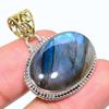 Natural Labradorite Gemstone 925 Sterling Silver Two Tone Pendant 1.34" O8u54