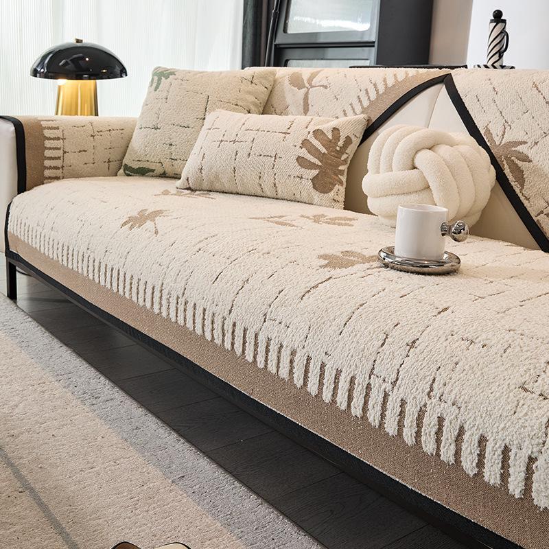 Премиальная кожаная подушка для дивана Осень и зима Новая плюшевая прямая нескользящая подушка для сиденья Чехол на диван Полотенце